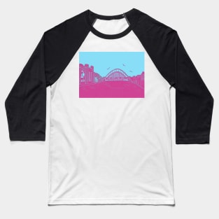 Bridges of NewcastleGateshead Quayside Linocut in Turquoise and Raspberry Baseball T-Shirt